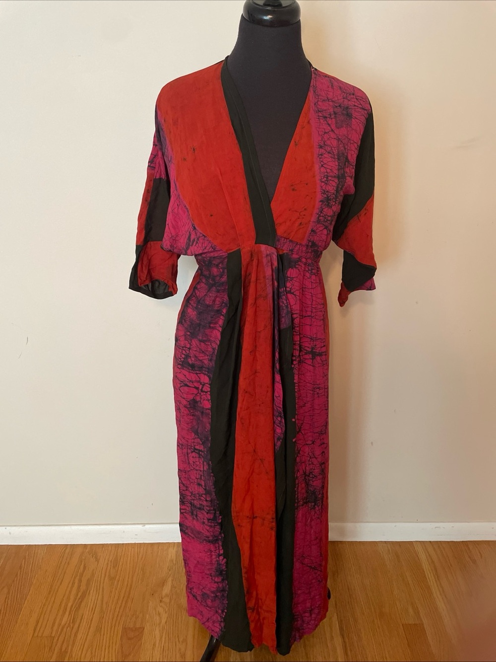 Osei Duro Batik Wrap Maxi Dress in Red, Pink & Black